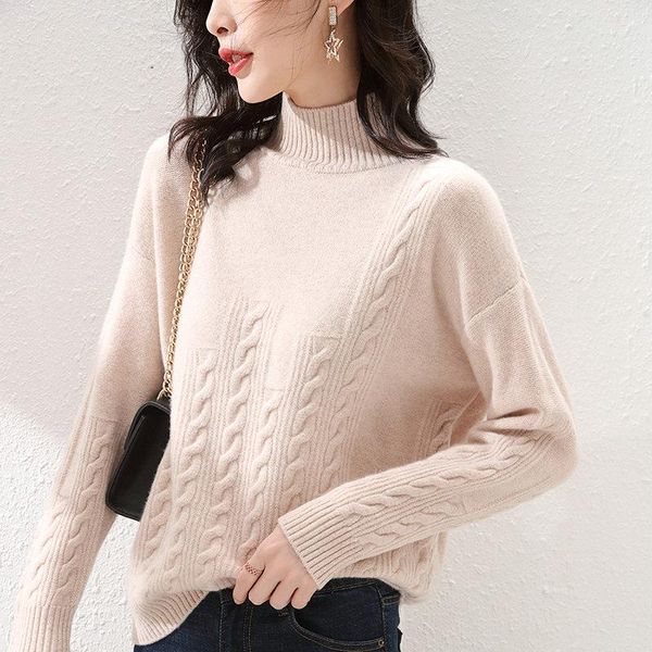 

women's sweaters lhzsyy turtleneck sweater 2021 autumn base shirt 100%pure wool plus size wild pullover thicken cashmere top, White;black