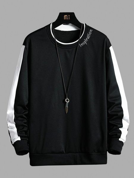 

men letter graphic colorblock sweatshirt n5f8#, Black