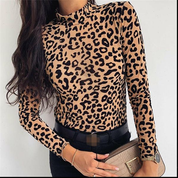 

womens shirt women blouses fashion leopard print turtle neck blouse autumn long sleeve shirts party ladies clothes and, White