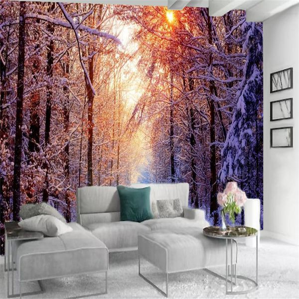 

romantic 3d landscape wallcovering wallpaper beautiful forest snow scenery home decor painting mural wallpapers