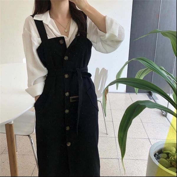 

autumn women tracksuits 2 two piece set tank single breasted spaghetti strap korean style long dress and basic full sleeve, Gray