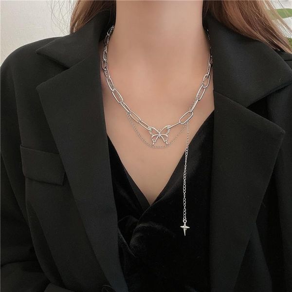 

chains kzd 2021 women's bowknot clavicle chain korean decoration necklace super cool, Silver