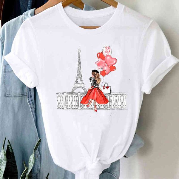 

women's t-shirt t-shirts women love cartoon spring summer trend happy valentine's day clothes graphic tshirt lady print female, White