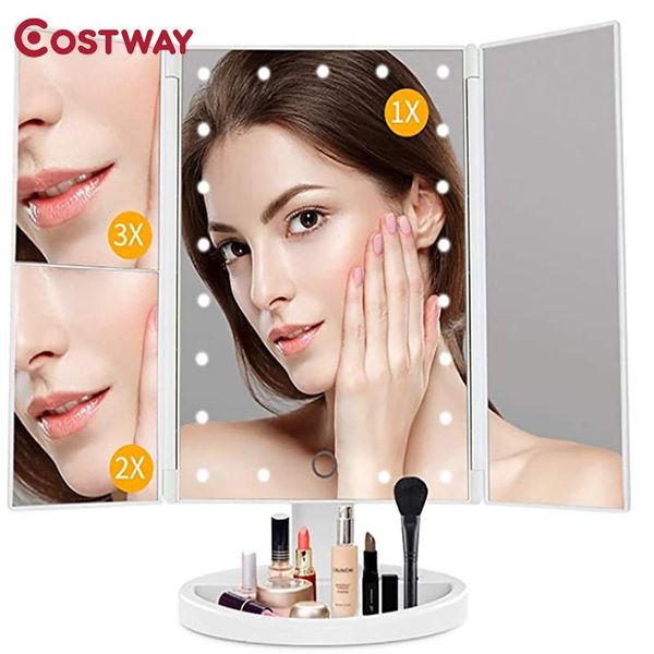 

compact mirrors costway 2021 makeup mirror deskmake up abs three color complementary light led portable cosmetic for girl