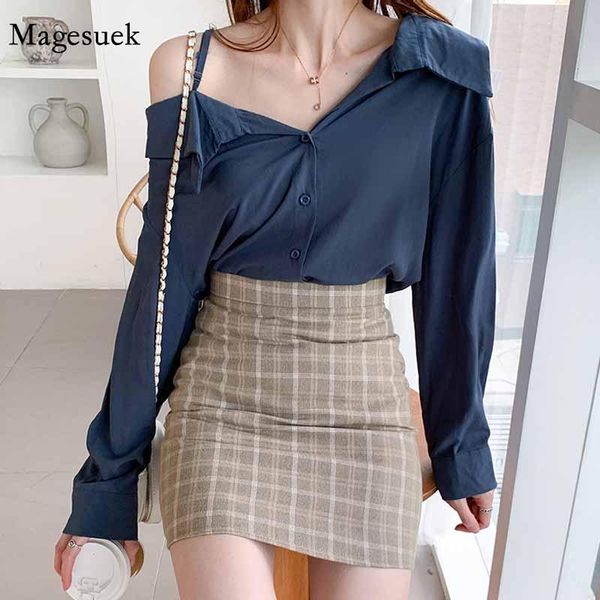 

off shoulder autumn fashion white blouse women 2021 cotton womens office lady cardigan long shirt 11240 women's blouses & shirts