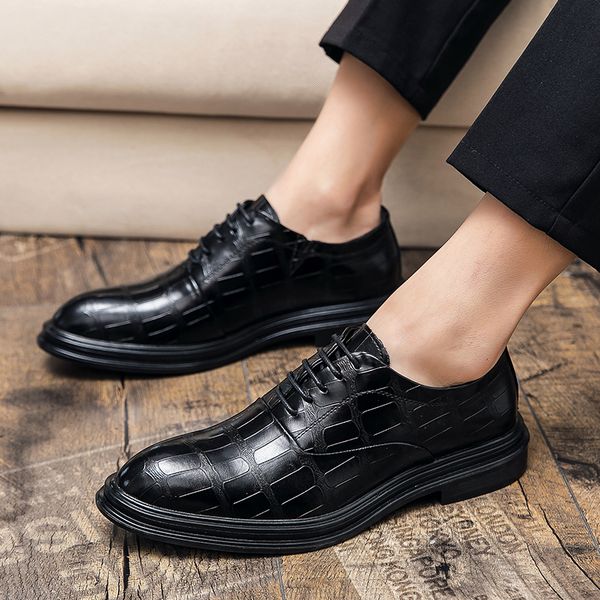 

formal shoes men loafers wedding dress shoes men leather oxford shoes party designer men brogue big size 38-46, Black
