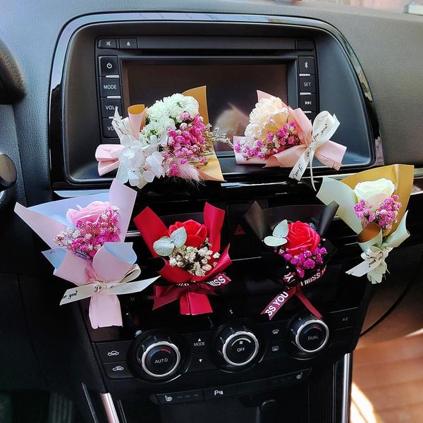 

car air freshener mini rose bouquet vent clip creative dried flowers perfume gypsophila carnation ornament