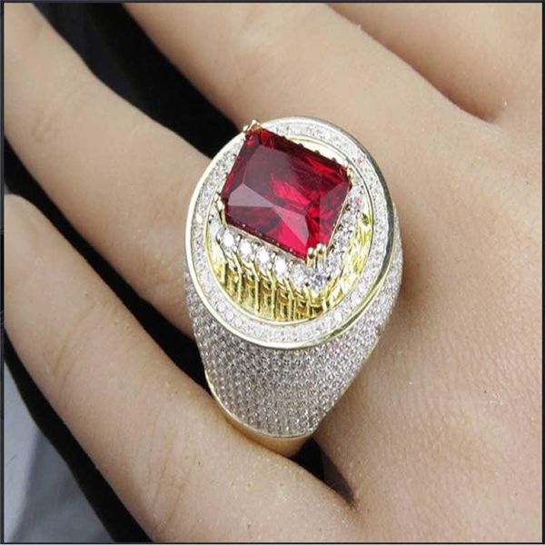

cluster rings trendy yellow gold red zircon size 7-10 jewelry for women wedding ring, Golden;silver