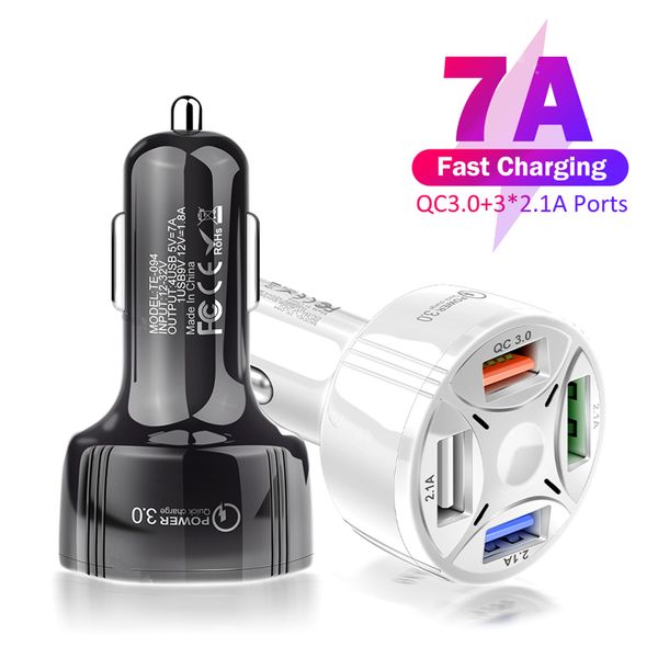 4 Ports Multi-USB-Autoladegerät 35 W Schnell 7 A Mini-Schnellladung QC3.0 2.1 A für iPhone 13 Xiaomi Huawei Handy-Adapter Android-Geräte