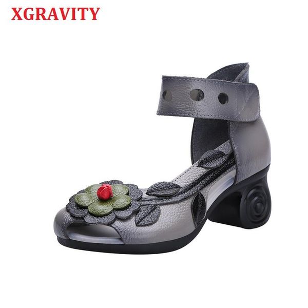 

elegant ethnic national fashion sandals genuine leather women high heel shoes chunky flower lady pumps summer b261, Black