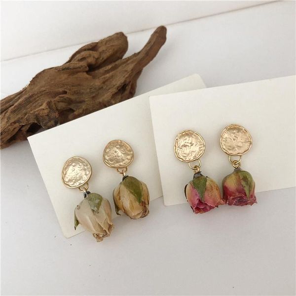 

dangle & chandelier super fairy design sense immortal rose real flower white temperament girl earrings, Silver