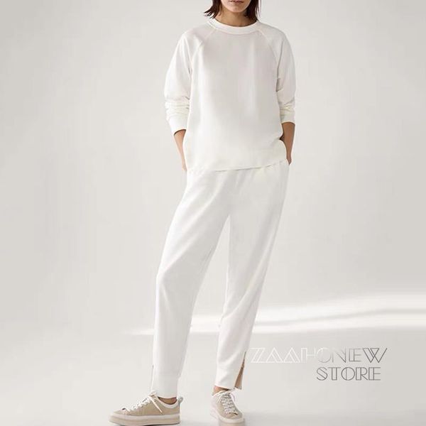 

women's two piece pants zaaho 2022 autumn winter women sport set fashion o-neck pullovers sweatshirt+pants suit casual solid trouser fe, White