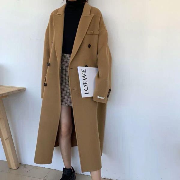 

women's wool & blends women 2021 autumn winter classic coats female double-faced cashmere coat woolen jacket ladies elegant warm outerw, Black