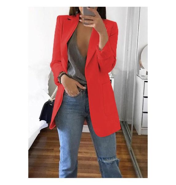 

women's suits & blazers office lady blazer women fashion lapel slim cardigan solid casual jacket coat, White;black