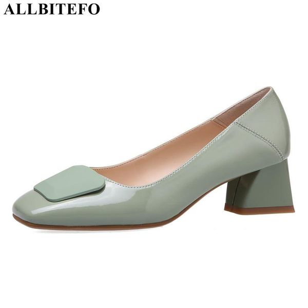 

dress shoes allbitefo fashion brand genuine leather square toe high heels party women thick office ladies, Black