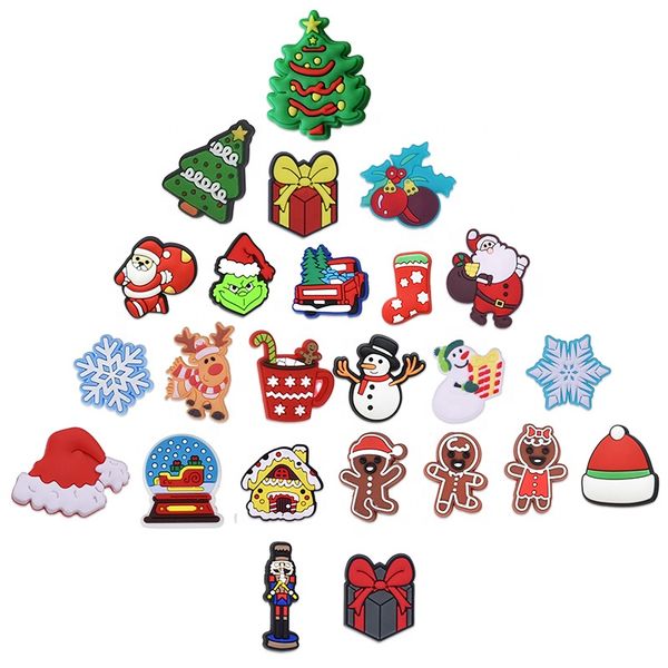 

wholesale christmas shoe charms character santa claus snowflake snowman stocking gift christmas tree for shoe decorations, White;pink