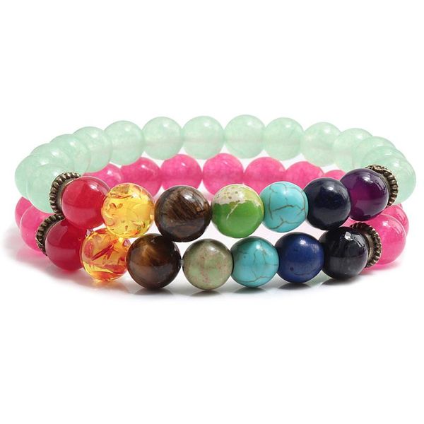 

beaded, strands 2 pce/set 7 chakra charm bracelet men friendship bracelets for couples women bangles beads natural stone jewelry accessiores, Black