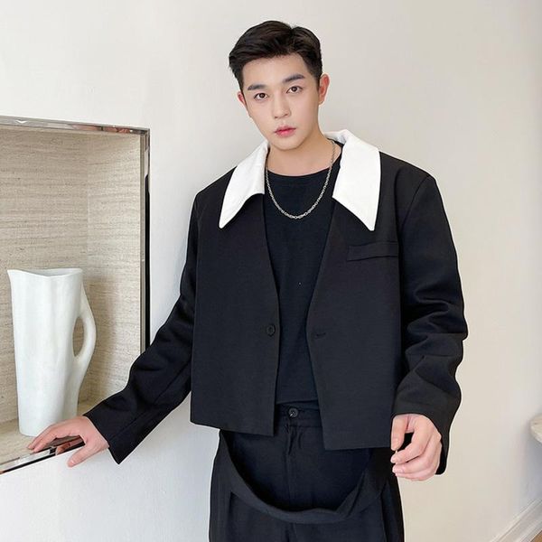 

men's suits & blazers wear color block detachable collar spliced blazer 2021 loose single button suit jacket chic design black short co, White;black