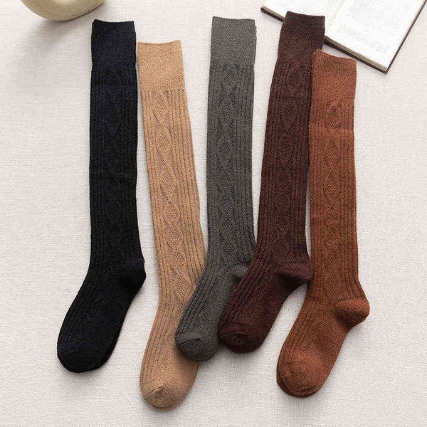 

2020 thick warm socks winter women long stocking warm thigh high socks ladies girls wool over knee socks winter thermal soft y1119, Black;white