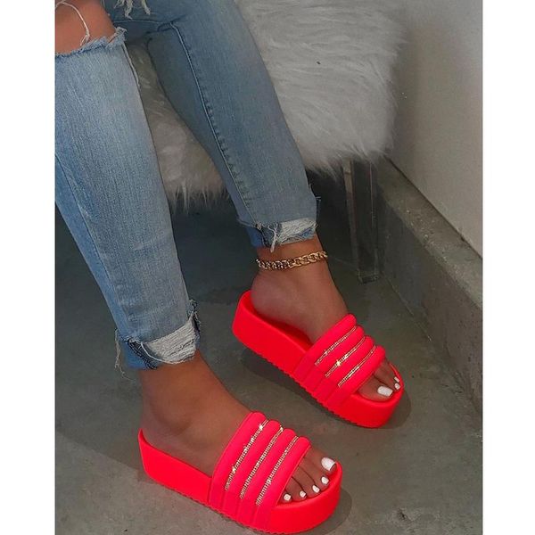 

summer women sandals comfortable flat thick bottom open toe women's slippers bling rhinestone female shoes plus size 35-43, Black