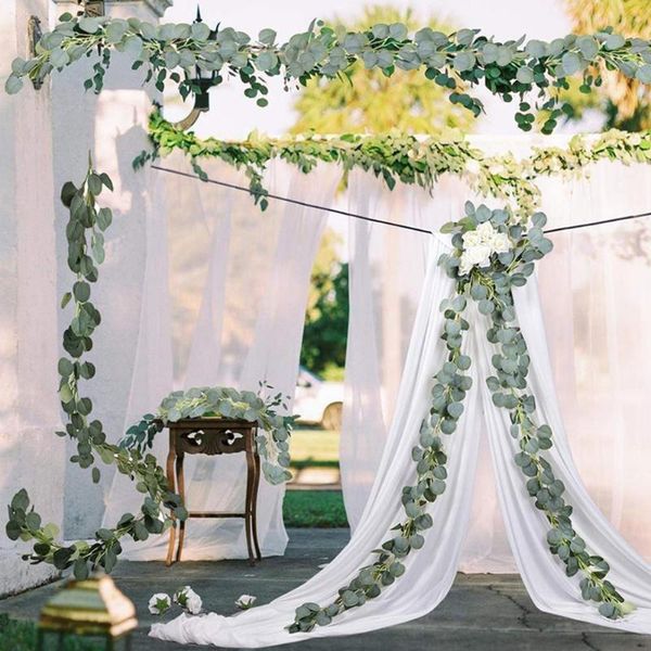 

green silk artificial hanging eucalyptus vine leaves garland party po props home wedding bathroom garden decoration decorative flowers & wre