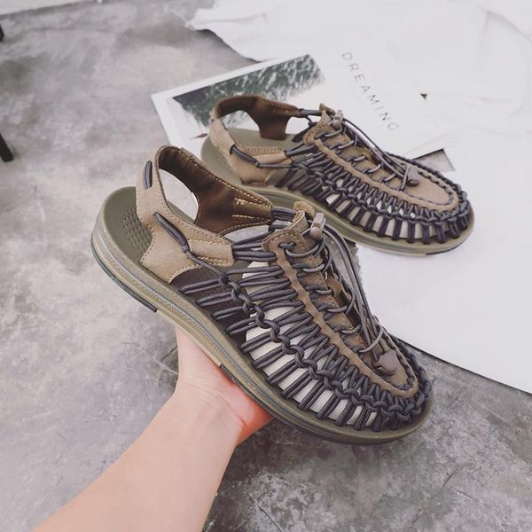

sandals male handmade weave seaside beach man elastic summer men shoes design bohemia comfortable casual, Black