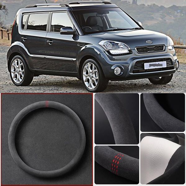 

steering wheel covers non-slip wear-resistant black alcantara suede car cover for kia soul decoration accessories