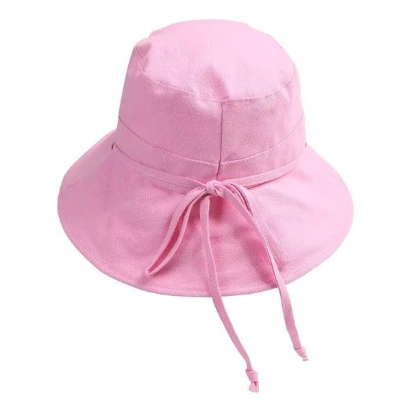 

summer cotton women casual solid bucket hat outdoor sun hats wide brim, Blue;gray