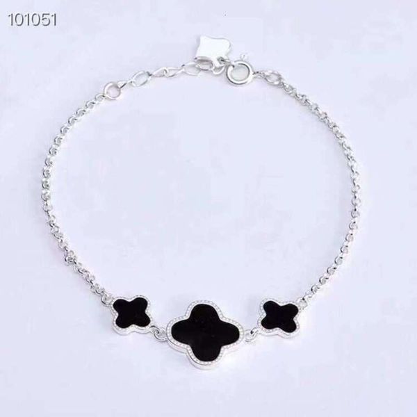 

s990 sterling silver black clover bracelet for female personality