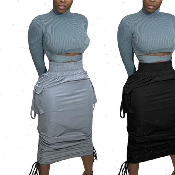 

string draped long to women skirts low wear high waist streetwear active, Black