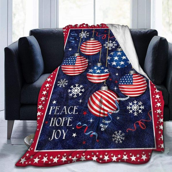 

Patriotic Christmas USA Peace Hope Joy Sofa Throw Blanket Flannel Super Soft Fleece Beach Picnic Bedspread Home Decor All Season