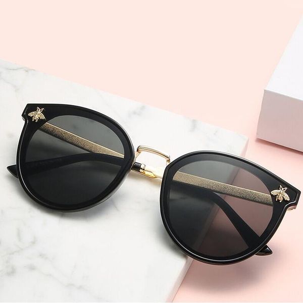 

sunglasses fashion cat eye women luxury bee sun glasses female brand designer metal gradient mirror vintage, White;black