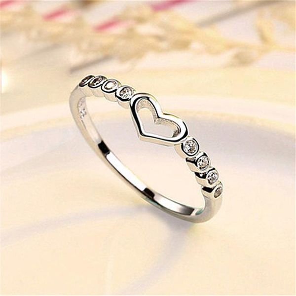 

cluster rings crystal heart shaped wedding for women female glamour rhinestone engagement jewelry party gifts, Golden;silver