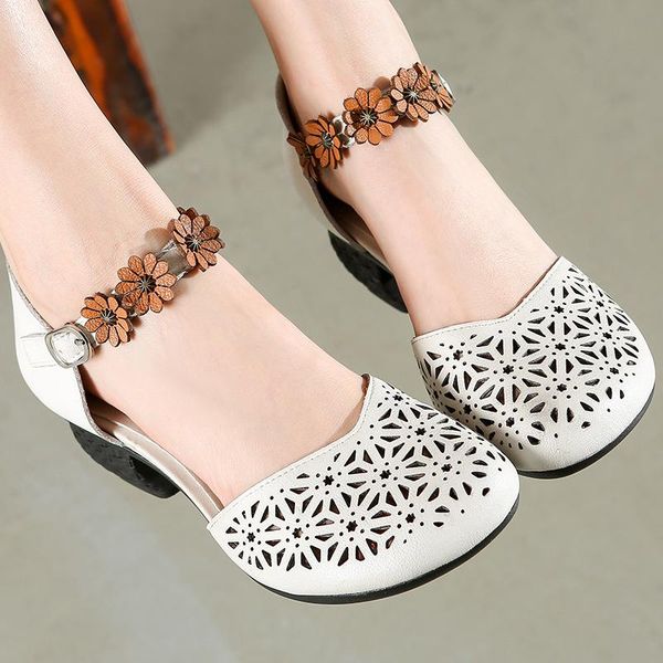 

sandals summer women shoes hollow out thick heel flowers block, Black