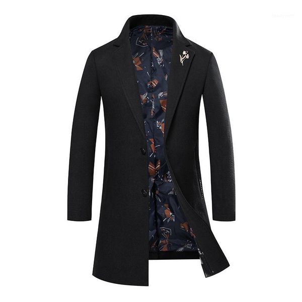 

men's trench coats autumn and winter casual boutique long wool coat / solid color lapel single-breasted, Tan;black