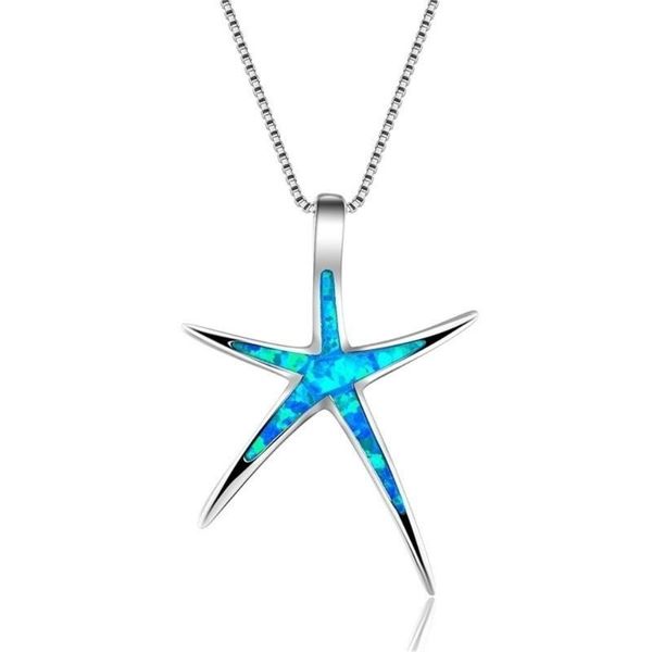 

pendant necklaces blue opal animal starfish necklace fashion silver plated charm women's wedding party jewelry valentine's day gif