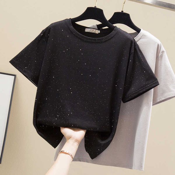 

plus size short sleeve cross short tshirt cotton women korean t-shirt women's tees students crop red black 210604, White