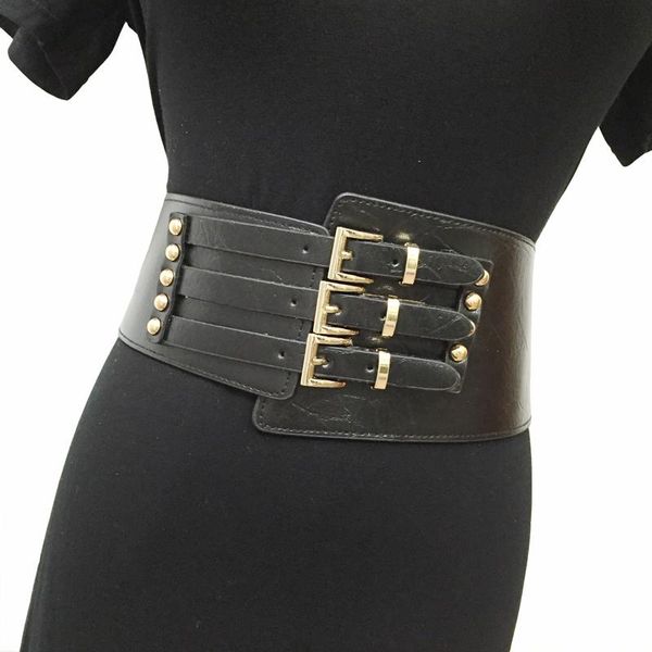 

girdle ladies women elastic high waist wide leather belts with skirt sweater fashion korean all-match decorative coat belt, Black;brown