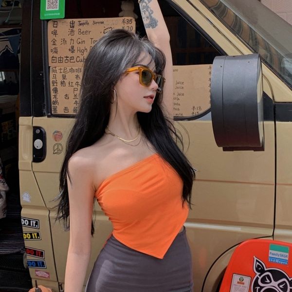 

2021 summer new girl style irregular bra elastic triangle scarf navel wrapped top, Black;white