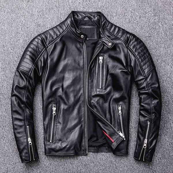 

men's leather & faux mens motorbiker jacket black genuine motorcycle coat spring and autumn slim sheepskin soft clot