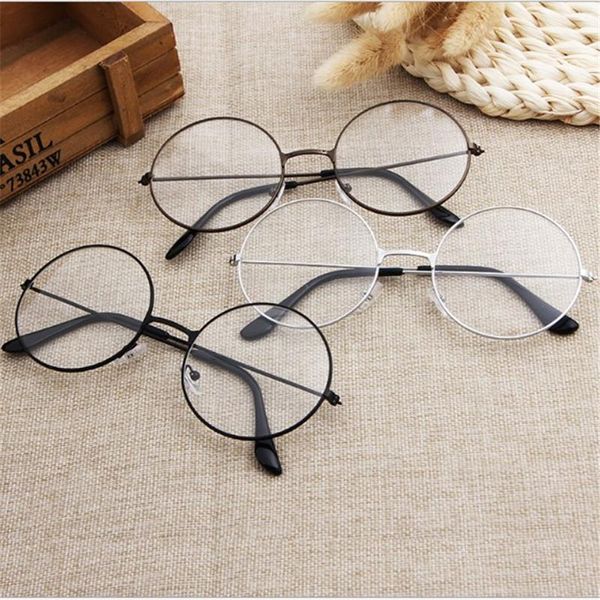 

fashion arrival ultra light decorative glasses round retro no degree metal decoration flat sunglasses frames, Black