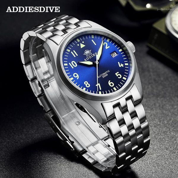 

wristwatches addies dive watch automatic mechanical diver c3 luminous men's watches sapphire crystal 200m nh35 jubilee wristwatch, Slivery;brown