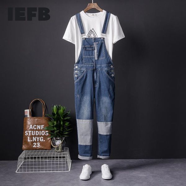 

men's pants iefb workwear blue jeans casual overalls denim trousers 2021 contract color spliced korean trend bottoms 9y8170, Black