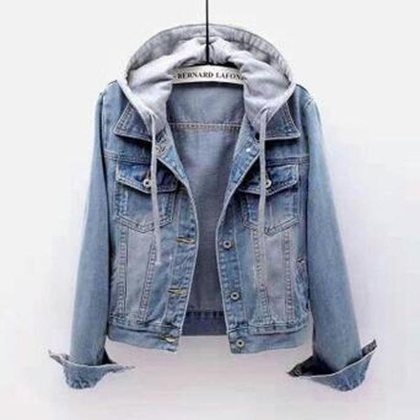 

women's jackets denim jacket womens hooded coats 2021 autumn winter slim fit casual streetwear jean vintage button trendy coat for wome, Black;brown