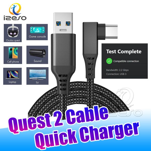 Cabos de carregamento de linha de dados 3M 5M 6M para Oculus Quest 2 Link Cable USB 3.1 Tipo C Transferência de dados USB-A para Tipo-C 3A Carregador rápido izeso