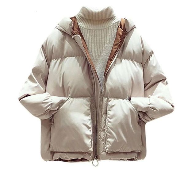 

women warm parkas autumn winter thick hooded zipper black outwear female causal short coats loose 210525