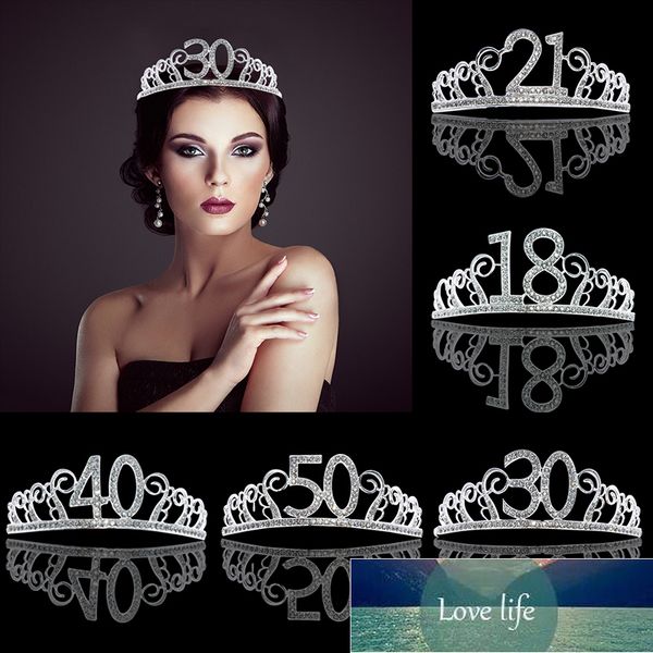 18 21 30 40 50 Festa di compleanno Strass di cristallo per adulti Tiara Princess Crown Ragazze Fasce per capelli Accessori Decorazione Prezzo di fabbrica design esperto Qualità Ultimo stile