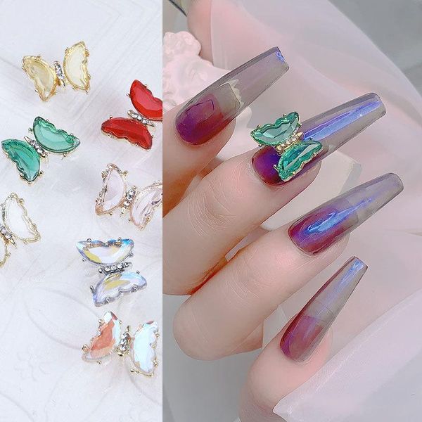 

nail art decorations crystal butterfly decoration transparent three-dimensional aurora diamond jewelry for false nails butt666, Silver;gold