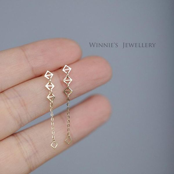 

stud 925 sterling silver plated with 14k gold diamond-shaped hollow tassel chain exquisite women light luxury jewelry gift, Golden;silver