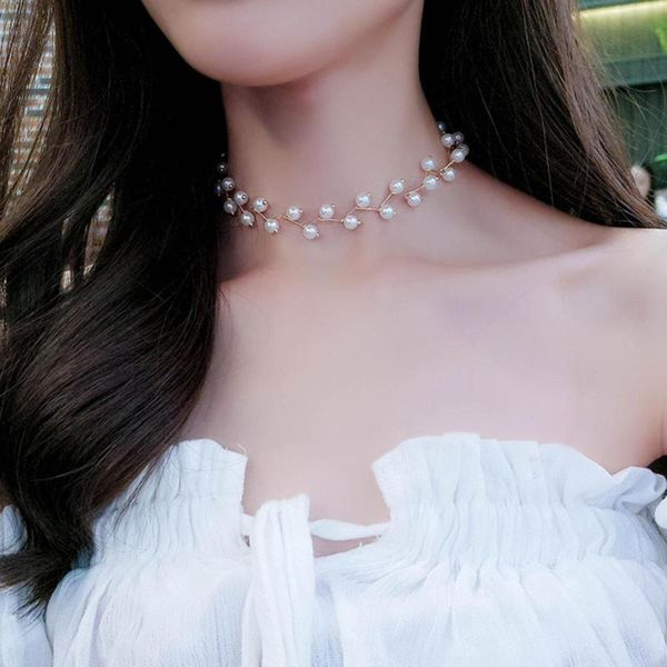 

fashion necklace charm pearl clavicle chain female choker simple short cute romantic jewelry chokers, Golden;silver